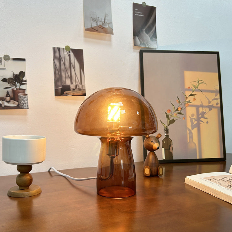 Modern Art Deco Glass Mushroom Dome Table Lamp for Nightstand