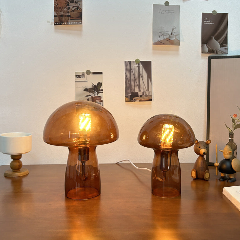 Modern Art Deco Glass Mushroom Dome Table Lamp for Nightstand