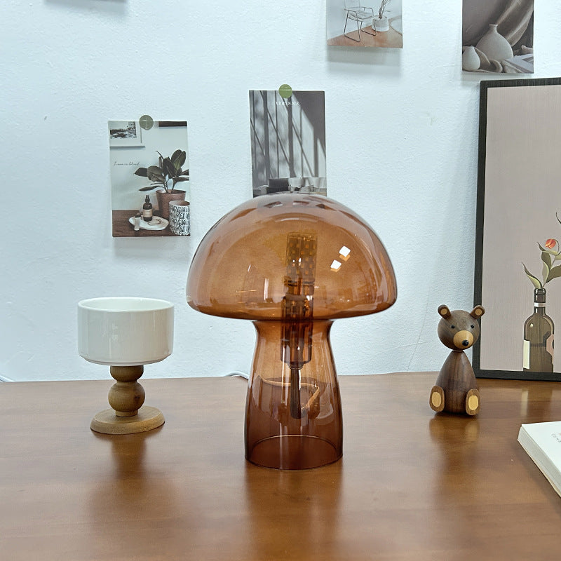 Modern Art Deco Glass Mushroom Dome Table Lamp for Nightstand