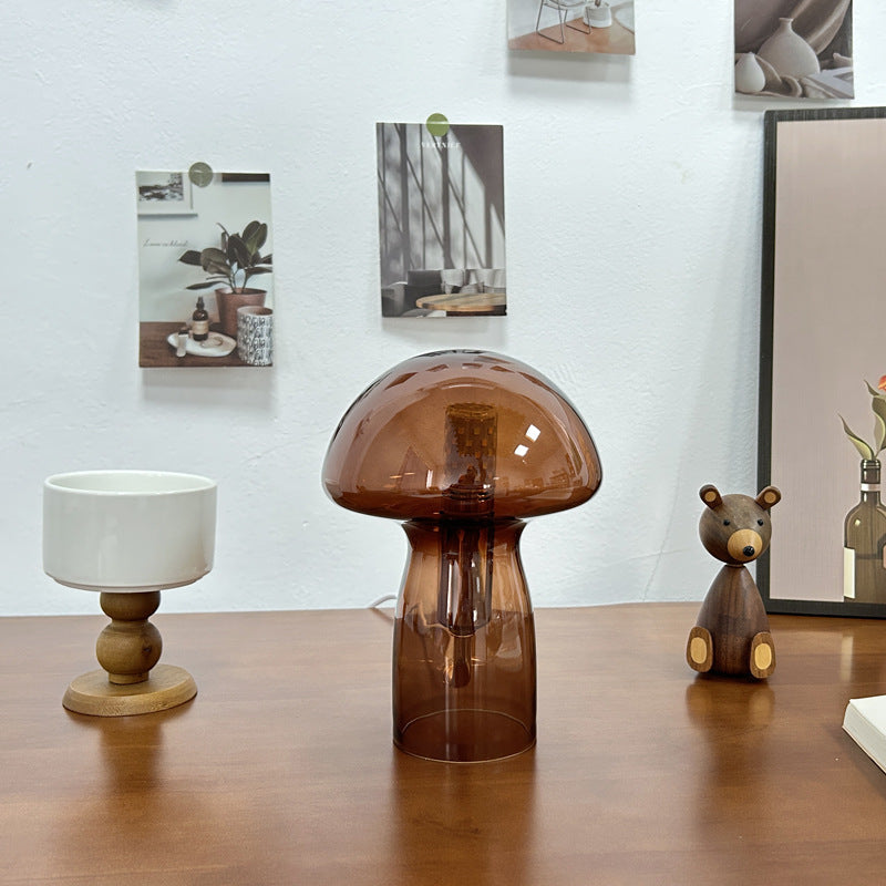 Modern Art Deco Glass Mushroom Dome Table Lamp for Nightstand