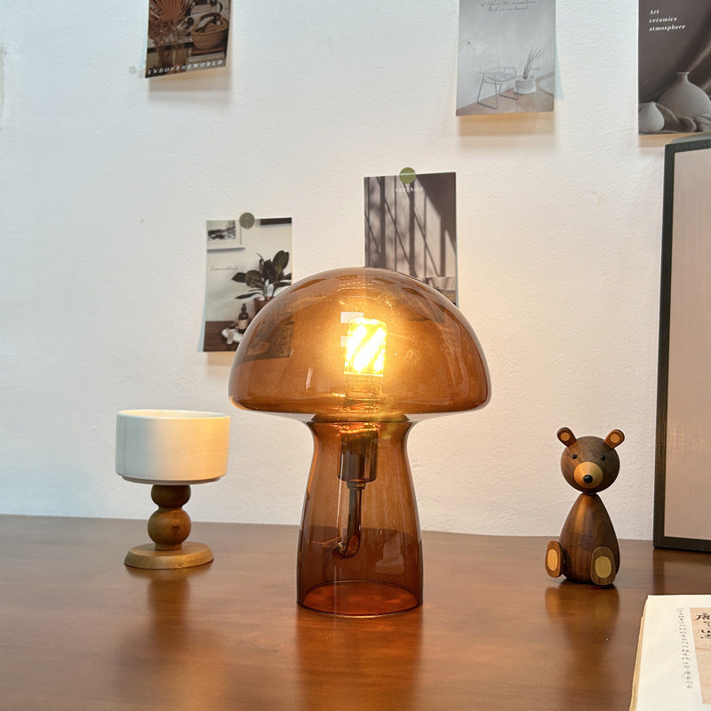 Modern Art Deco Glass Mushroom Dome Table Lamp for Nightstand