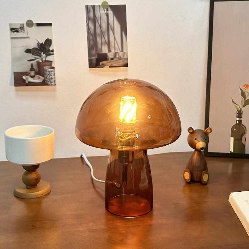 Modern Art Deco Glass Mushroom Dome Table Lamp for Nightstand