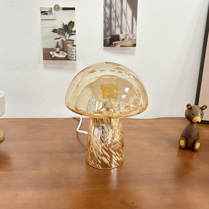 Modern Art Deco Glass Mushroom Dome Table Lamp for Nightstand