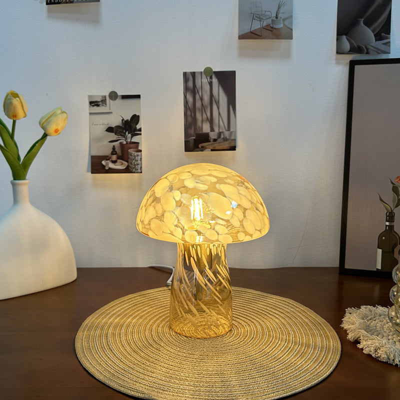 Modern Art Deco Glass Mushroom Dome Table Lamp for Nightstand