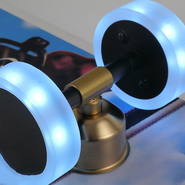 Contemporary Creative Kids Iron Acrylic Elliptical Skateboard LED Flush Mount Ceiling Light Bedroom Lighting Fixture for Kids Room, Modern Illumination, Unique Design, Fun Decor, Colorful Ceiling Light, Skateboard Theme Light Fixture, LED Lighting for Bed