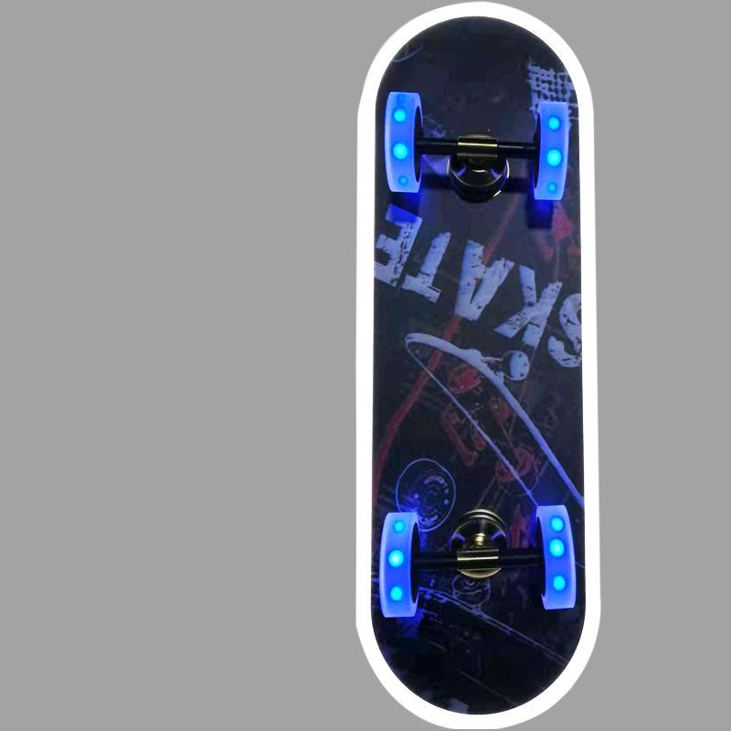 Contemporary Creative Kids Iron Acrylic Elliptical Skateboard LED Flush Mount Ceiling Light Bedroom Lighting Fixture for Kids Room, Modern Illumination, Unique Design, Fun Decor, Colorful Ceiling Light, Skateboard Theme Light Fixture, LED Lighting for Bed