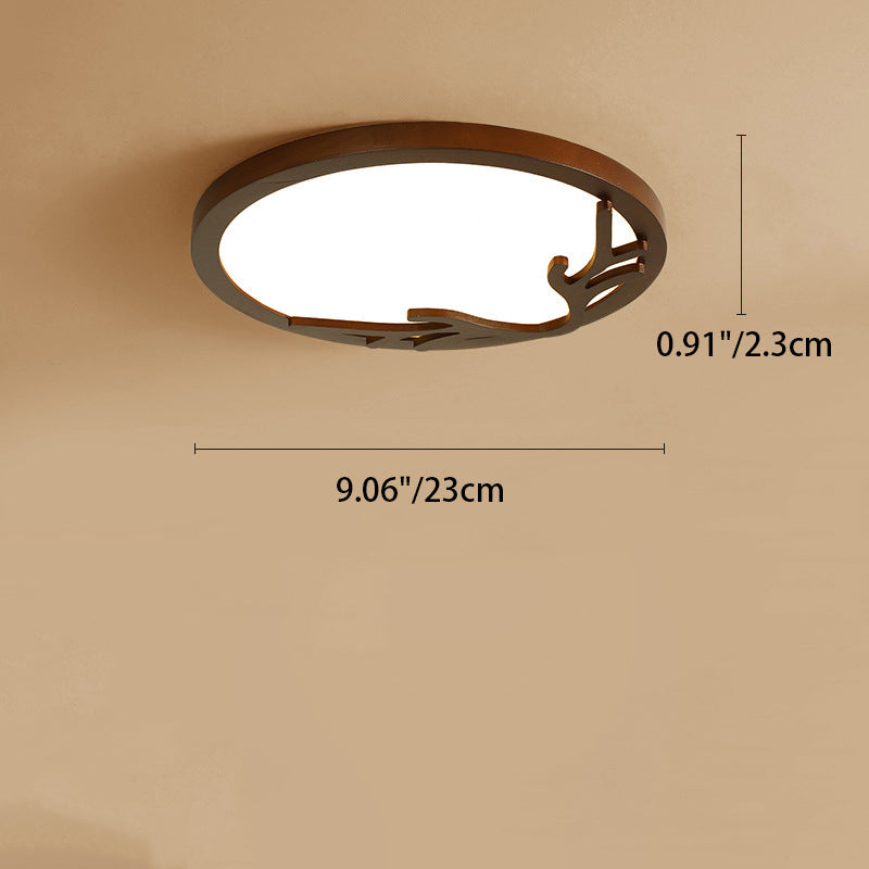 Rustic Deer Horn LED Flush Mount Ceiling Light - Metal & Rubber Wood Design for Bedroom