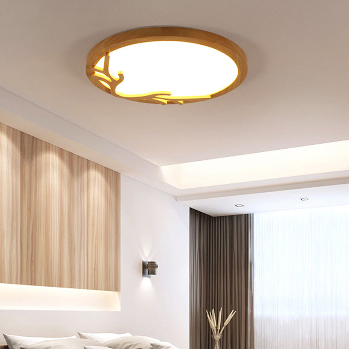 Rustic Deer Horn LED Flush Mount Ceiling Light - Metal & Rubber Wood Design for Bedroom