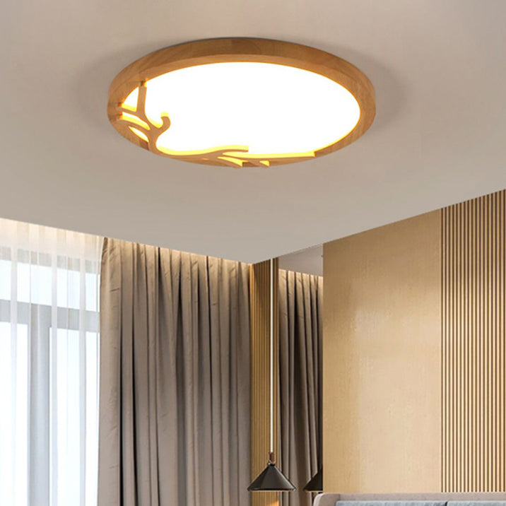 Rustic Deer Horn LED Flush Mount Ceiling Light - Metal & Rubber Wood Design for Bedroom