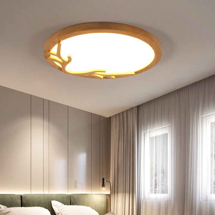 Rustic Deer Horn LED Flush Mount Ceiling Light - Metal & Rubber Wood Design for Bedroom