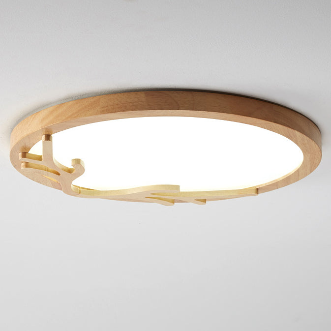 Rustic Deer Horn LED Flush Mount Ceiling Light - Metal & Rubber Wood Design for Bedroom