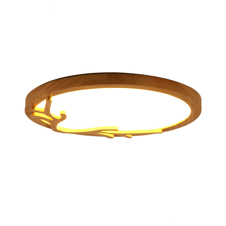 Rustic Deer Horn LED Flush Mount Ceiling Light - Metal & Rubber Wood Design for Bedroom