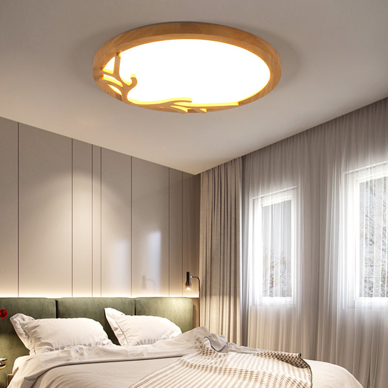 Rustic Deer Horn LED Flush Mount Ceiling Light - Metal & Rubber Wood Design for Bedroom