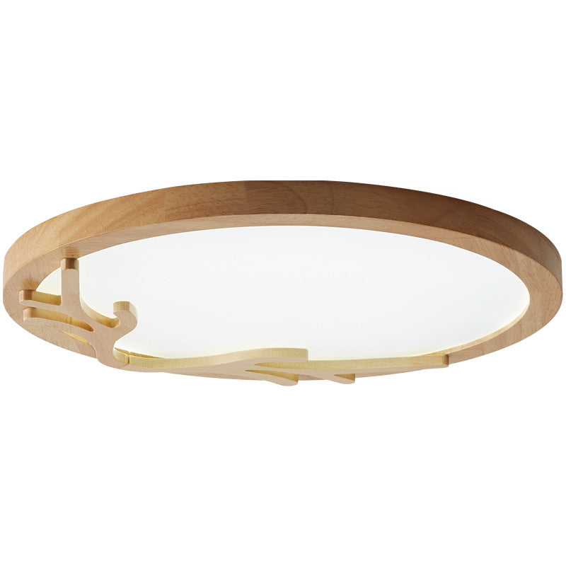 Rustic Deer Horn LED Flush Mount Ceiling Light - Metal & Rubber Wood Design for Bedroom