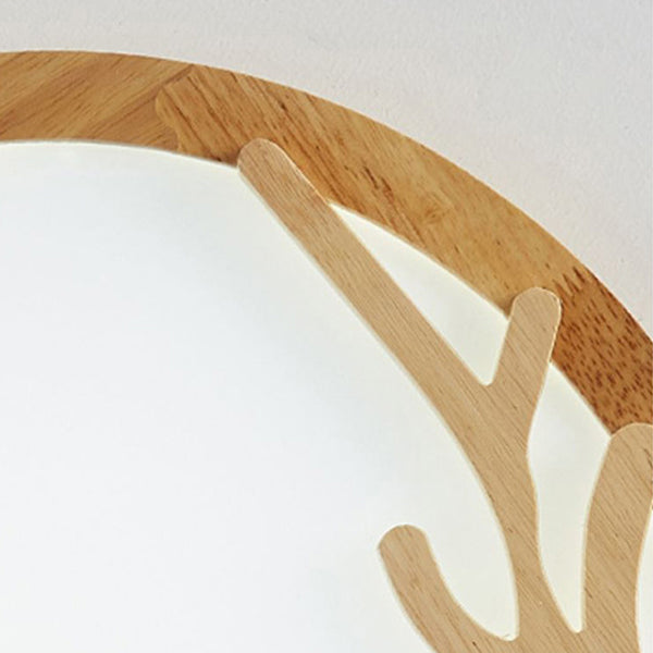 Rustic Deer Horn LED Flush Mount Ceiling Light - Metal & Rubber Wood Design for Bedroom