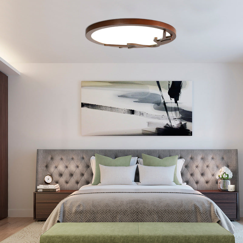 Rustic Deer Horn LED Flush Mount Ceiling Light - Metal & Rubber Wood Design for Bedroom