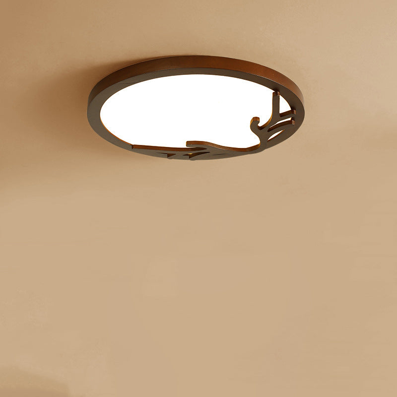 Rustic Deer Horn LED Flush Mount Ceiling Light - Metal & Rubber Wood Design for Bedroom
