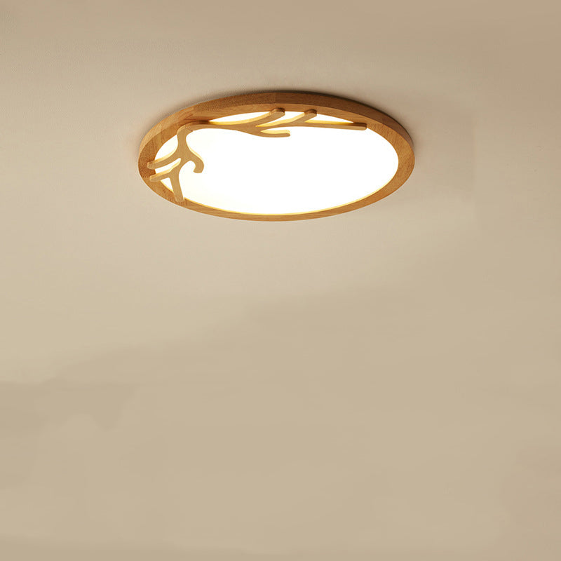 Rustic Deer Horn LED Flush Mount Ceiling Light - Metal & Rubber Wood Design for Bedroom