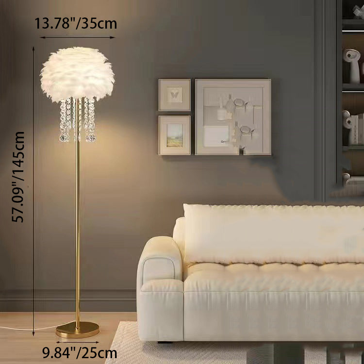 Contemporary Nordic Iron Feather Crystal Floor Lamp for Living Room