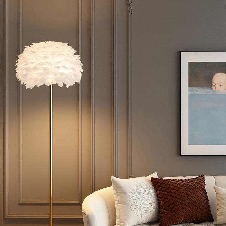 Contemporary Nordic Iron Feather Crystal Floor Lamp for Living Room