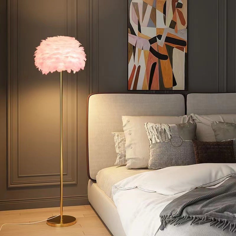 Contemporary Nordic Iron Feather Crystal Floor Lamp for Living Room