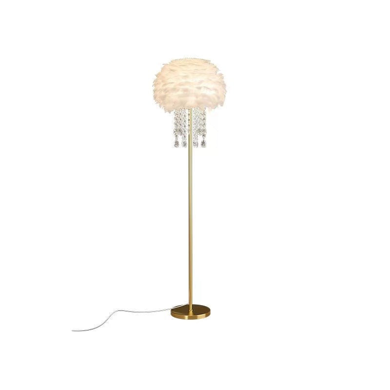 Contemporary Nordic Iron Feather Crystal Floor Lamp for Living Room