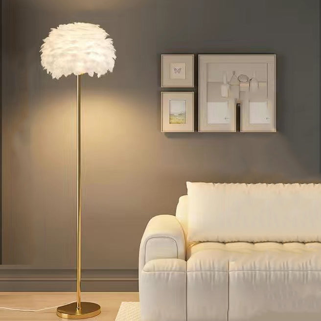 Contemporary Nordic Iron Feather Crystal Floor Lamp for Living Room