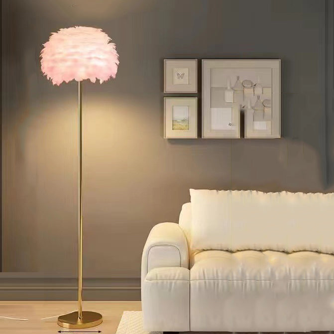 Contemporary Nordic Iron Feather Crystal Floor Lamp for Living Room