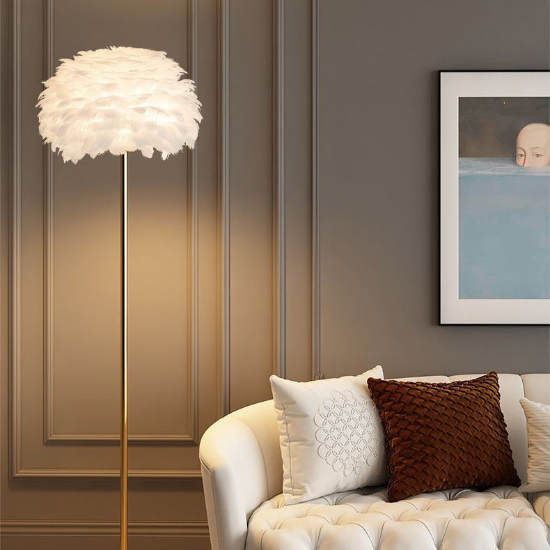 Contemporary Nordic Iron Feather Crystal Floor Lamp for Living Room