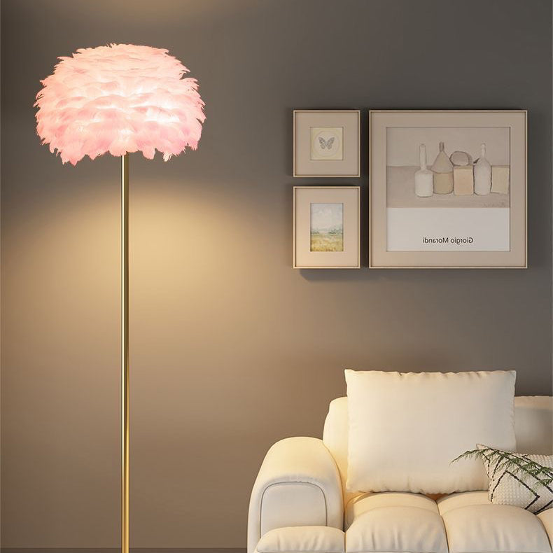 Contemporary Nordic Iron Feather Crystal Floor Lamp for Living Room
