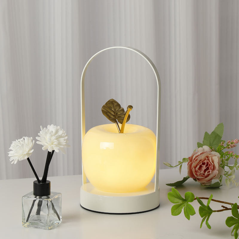 Contemporary Rechargeable Apple LED Table Lamp - Portable Glass Night Light for Bedside