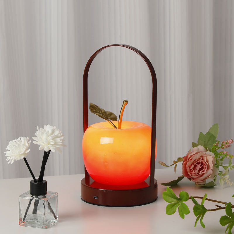 Contemporary Rechargeable Iron Glass Apple LED Table Lamp Night Light Portable Bedside Sleep Aid Modern Design USB Charging Accent Light Cozy Atmosphere Bedroom Reading Lamp Stylish Home Decor Gift Idea Elegant Lighting Solution