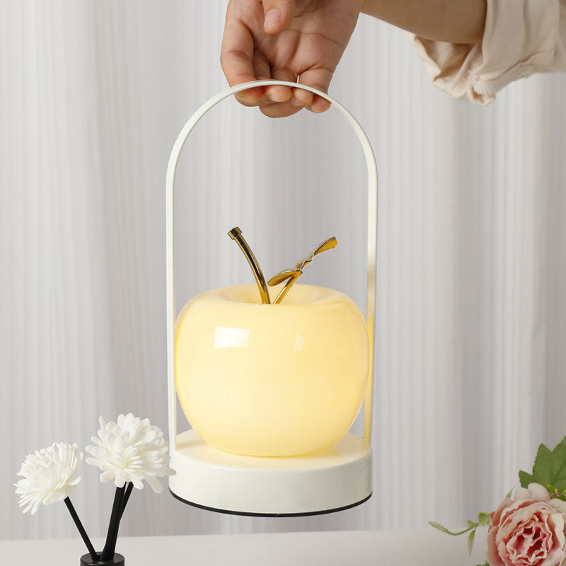 Contemporary Rechargeable Iron Glass Apple LED Table Lamp Night Light Portable Bedside Sleep Aid Modern Design USB Charging Accent Light Cozy Atmosphere Bedroom Reading Lamp Stylish Home Decor Gift Idea Elegant Lighting Solution