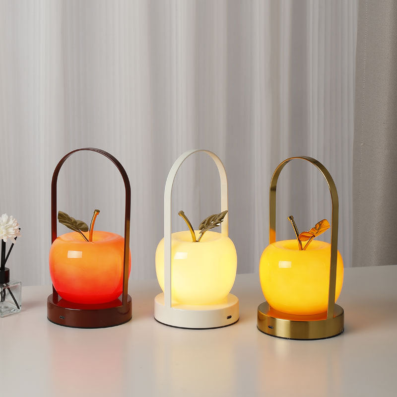 Contemporary Rechargeable Apple LED Table Lamp - Portable Glass Night Light for Bedside