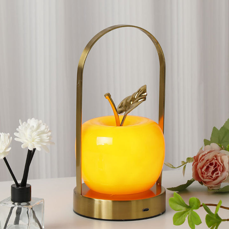 Contemporary Rechargeable Apple LED Table Lamp - Portable Glass Night Light for Bedside