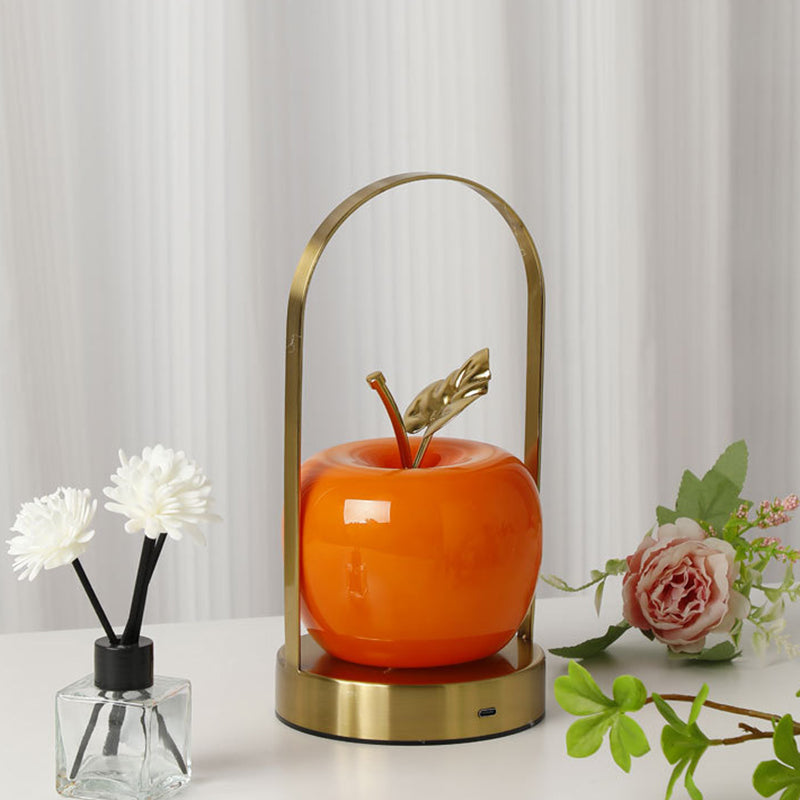 Contemporary Rechargeable Apple LED Table Lamp - Portable Glass Night Light for Bedside