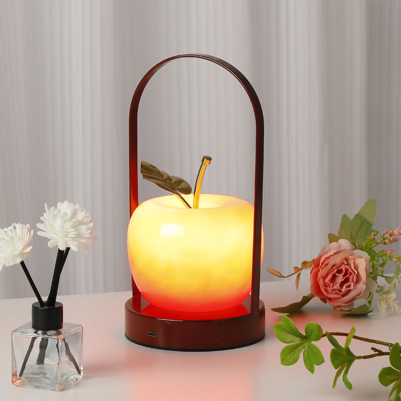 Contemporary Rechargeable Iron Glass Apple LED Table Lamp Night Light Portable Bedside Sleep Aid Modern Design USB Charging Accent Light Cozy Atmosphere Bedroom Reading Lamp Stylish Home Decor Gift Idea Elegant Lighting Solution