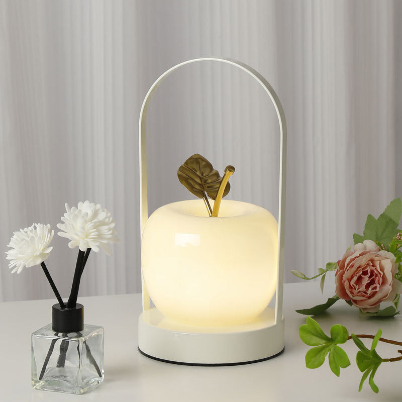 Contemporary Rechargeable Apple LED Table Lamp - Portable Glass Night Light for Bedside