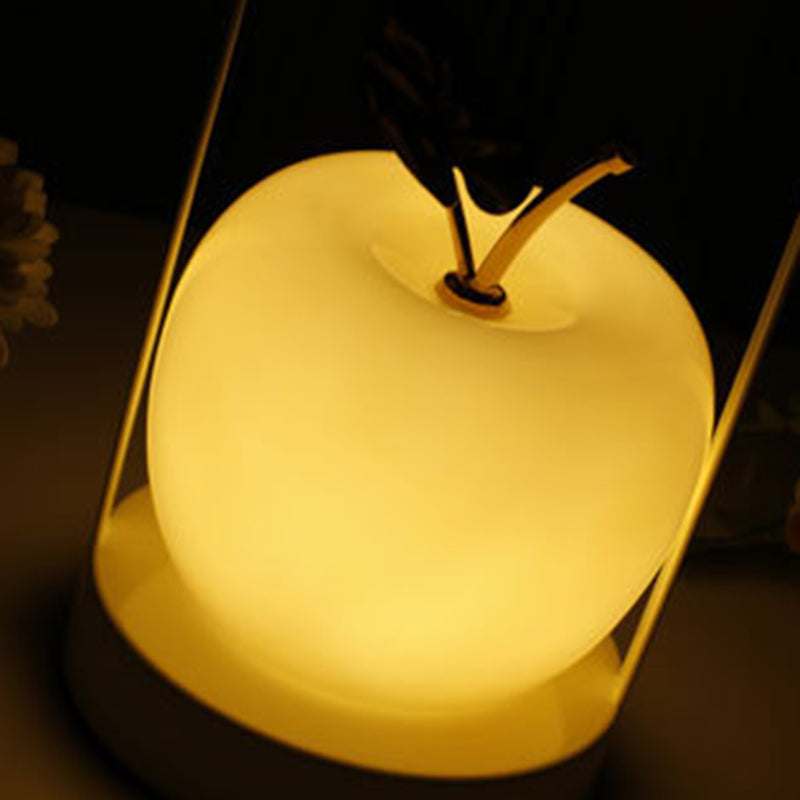 Contemporary Rechargeable Apple LED Table Lamp - Portable Glass Night Light for Bedside
