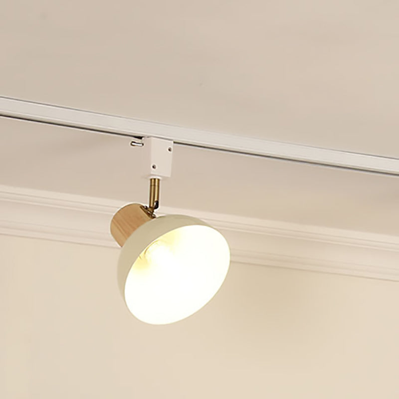 Contemporary Nordic Iron Wood Bowl Adjustable Track Lighting Semi-Flush Mount for Dining Room
