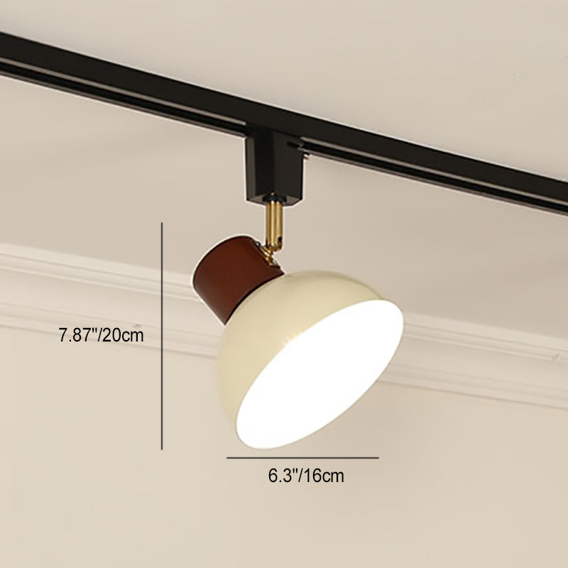 Contemporary Nordic Iron Wood Bowl Adjustable Track Lighting Semi-Flush Mount for Dining Room