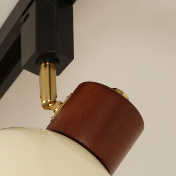 Contemporary Nordic Iron Wood Bowl Adjustable Track Lighting Semi-Flush Mount for Dining Room
