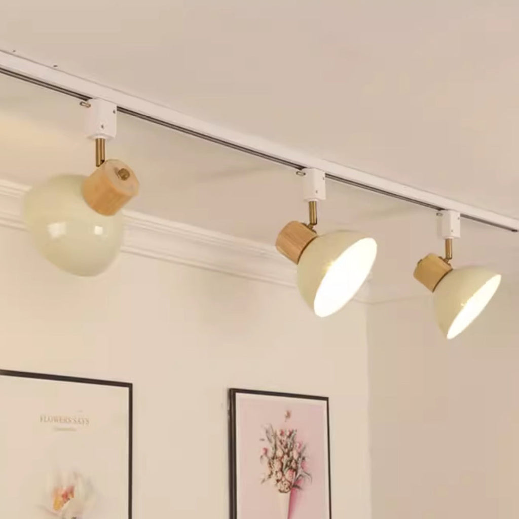 Contemporary Nordic Iron Wood Bowl Adjustable Track Lighting Semi-Flush Mount for Dining Room