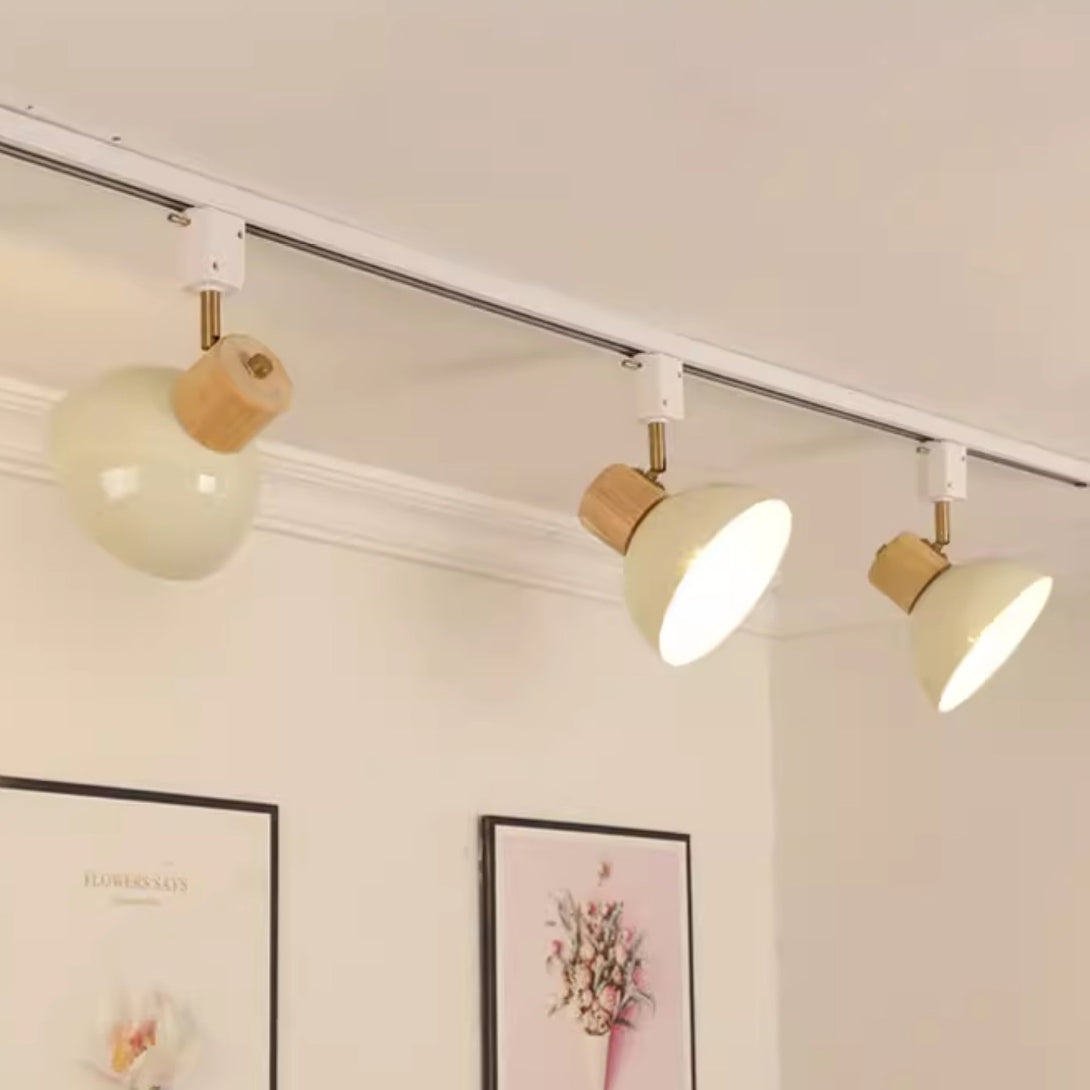 Contemporary Nordic Iron Wood Bowl Adjustable Track Lighting Semi-Flush Mount for Dining Room