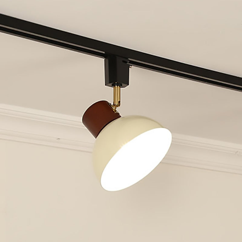 Contemporary Nordic Iron Wood Bowl Adjustable Track Lighting Semi-Flush Mount for Dining Room