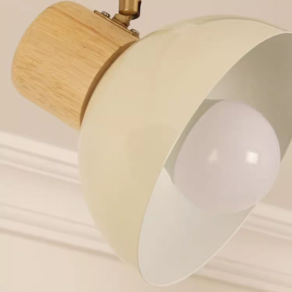 Contemporary Nordic Iron Wood Bowl Adjustable Track Lighting Semi-Flush Mount for Dining Room