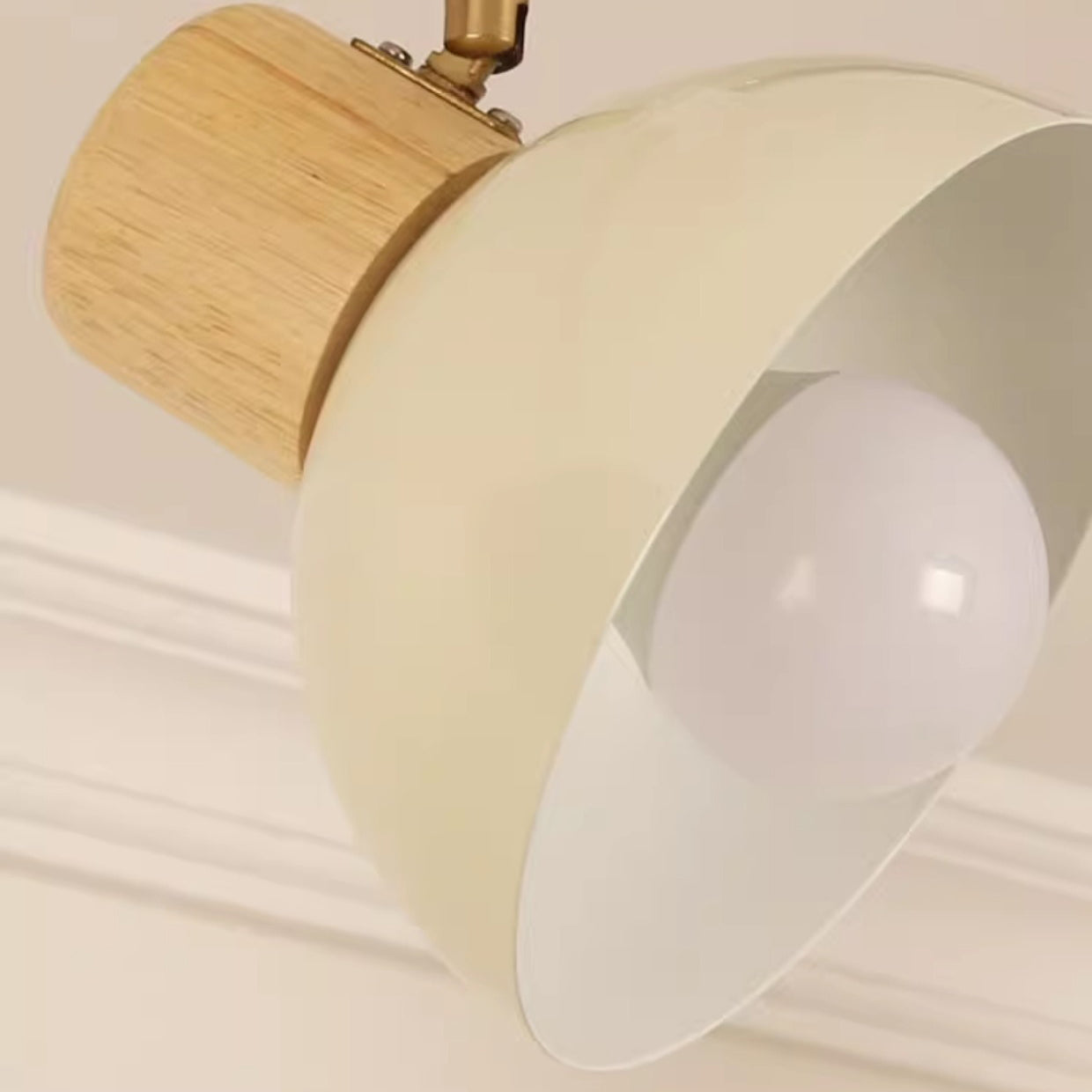 Contemporary Nordic Iron Wood Bowl Adjustable Track Lighting Semi-Flush Mount for Dining Room