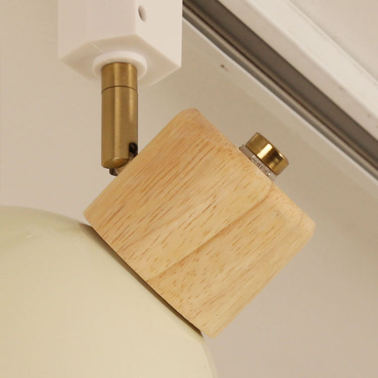 Contemporary Nordic Iron Wood Bowl Adjustable Track Lighting Semi-Flush Mount for Dining Room