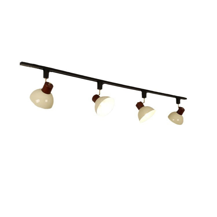 Contemporary Nordic Iron Wood Bowl Adjustable Track Lighting Semi-Flush Mount for Dining Room