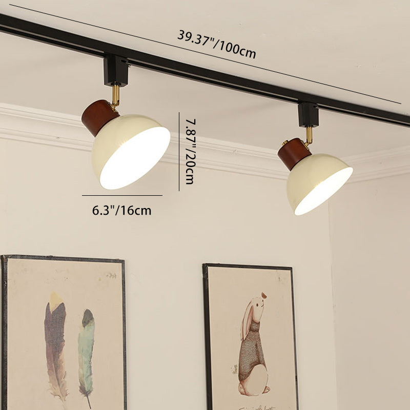 Contemporary Nordic Iron Wood Bowl Adjustable Track Lighting Semi-Flush Mount for Dining Room